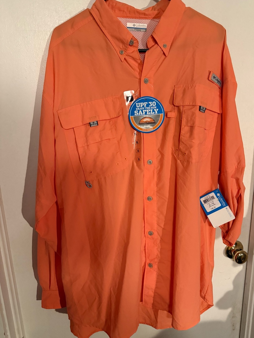 Columbia Men's Orange UPF 30 Button-Up PFG Fishing Shirt